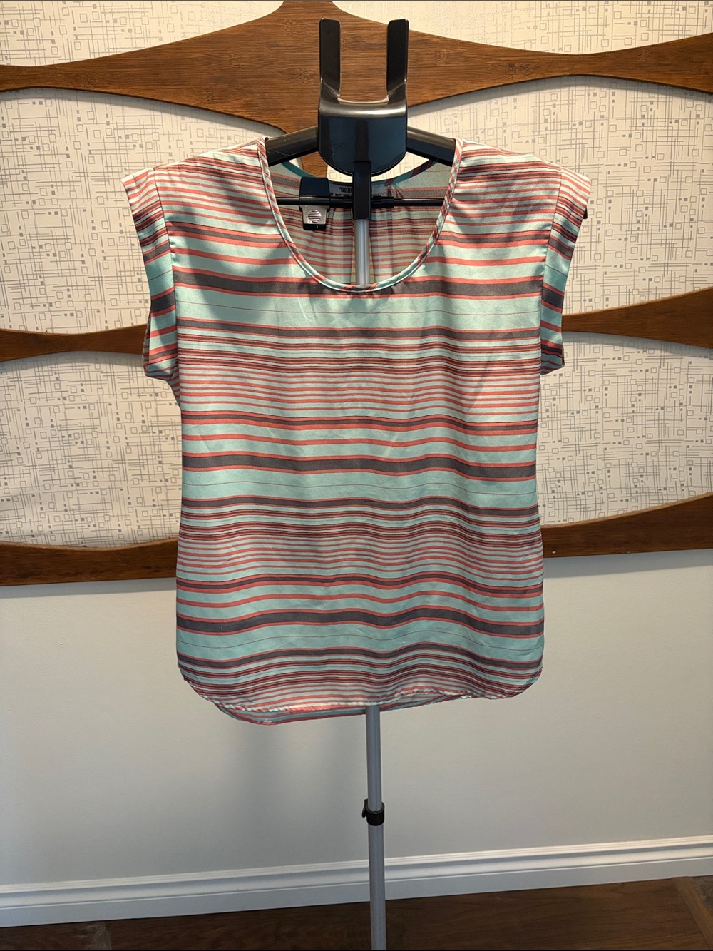 Daniel Rainn Striped Cap-Sleeve Top in Mint and Coral